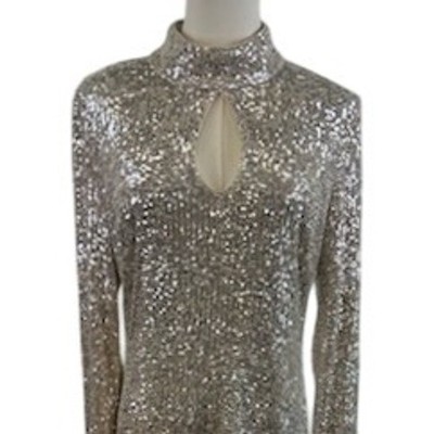 Vince Camuto Silvery Gold Sequin Long Sleeve Party Cocktail Dress Size 10 - Image 3