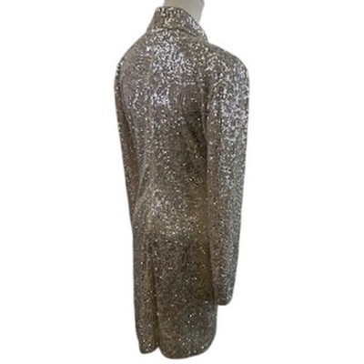 Vince Camuto Silvery Gold Sequin Long Sleeve Party Cocktail Dress Size 10 - Image 4