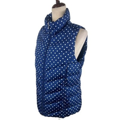 Lands' End Womens Puffer Down Vest Polka Dot Blue Quilted Size M/T 10-12 Medium - Image 2