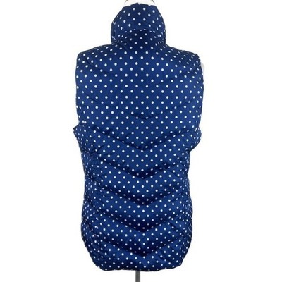 Lands' End Womens Puffer Down Vest Polka Dot Blue Quilted Size M/T 10-12 Medium - Image 3