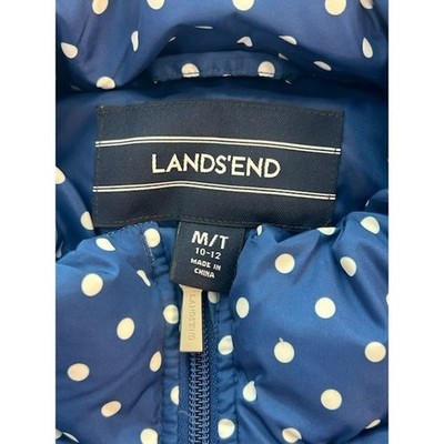 Lands' End Womens Puffer Down Vest Polka Dot Blue Quilted Size M/T 10-12 Medium - Image 4