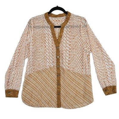 Soft Surroundings Blouse Top Women's Size Medium Ochre White Mixed Print Button - Image 2