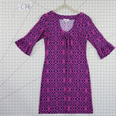 Jude Connally Dress Women's Size XS Pink Navy Geometric Trellis Ruffle Shift - Image 7