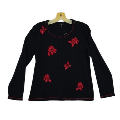 New Talbots Cardigan Sweater Womens Size Medium Petite PM Strawberry Embroidered - Image 2