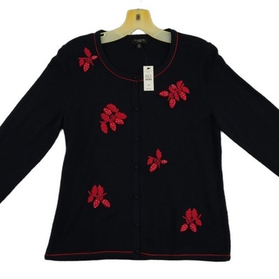 New Talbots Cardigan Sweater Womens Size Medium Petite PM Strawberry Embroidered - Image 3