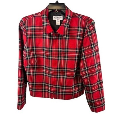 Pendleton Blazer Women's Size 12 Petite Red Plaid 100% Virgin Wool Zip Jacket