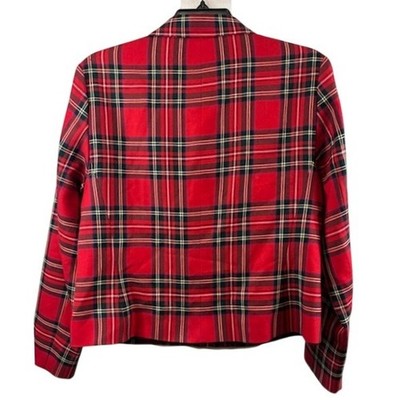 Pendleton Blazer Women's Size 12 Petite Red Plaid 100% Virgin Wool Zip Jacket - Image 2