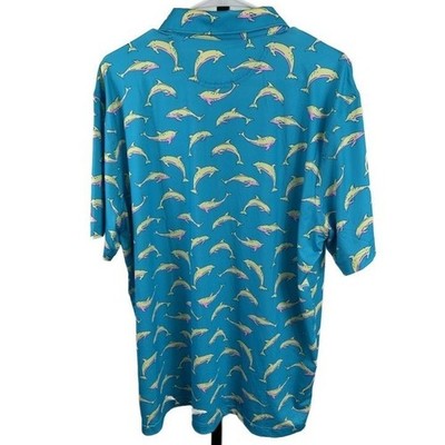 Chubbies Polo Shirt Men's Size XL Blue Yellow Pink Dolphin Print Golf Too - Image 2