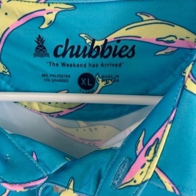 Chubbies Polo Shirt Men's Size XL Blue Yellow Pink Dolphin Print Golf Too - Image 4