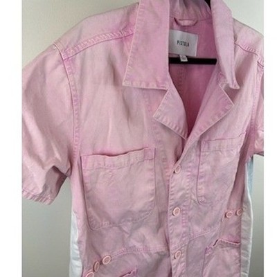 PISTOLA Shorts Romper Women's Size Large Pink Wash Short Sleeve Utility Jumpsuit - Image 3