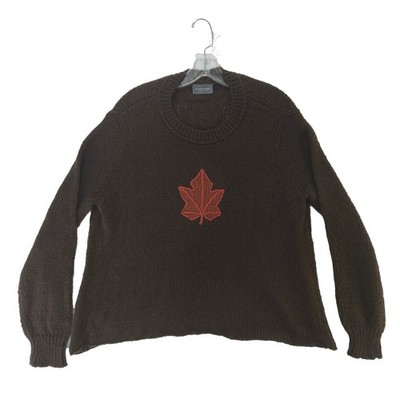 Wooden Ships Sweater ePaola Buendia Womens Size S/M Brown Mohair Wool Maple Leaf - Image 2