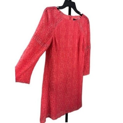Adrianna Papell Dress Women's Size 10 Coral Lace Sheath Kentucky Derby - Image 2