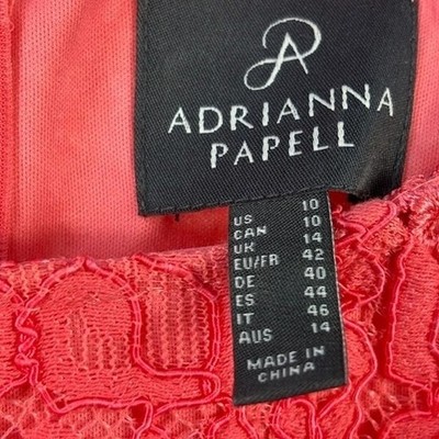 Adrianna Papell Dress Women's Size 10 Coral Lace Sheath Kentucky Derby - Image 4