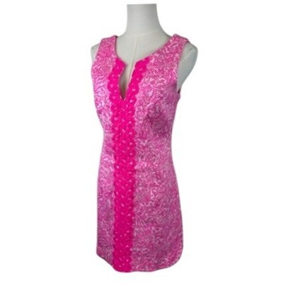 Lilly Pulitzer Sleeveless Dress Fuchsia Hot Pink Lace Trim Size 6 - Image 2