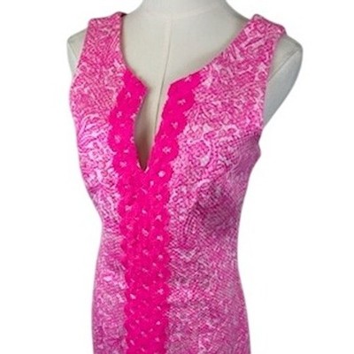 Lilly Pulitzer Sleeveless Dress Fuchsia Hot Pink Lace Trim Size 6 - Image 3