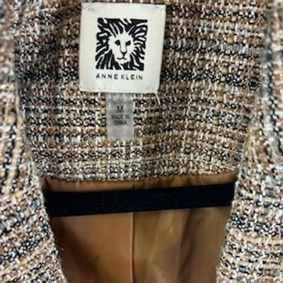 Anne Klein Women's Size Medium Brown Tan Plaid Double Breasted Blazer Jacket - Image 5