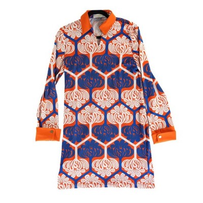 Tracy Negoshian Dress Women Size Large Lana Orange Blue Geometric Floral Shift - Image 2