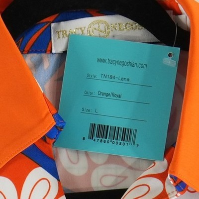 Tracy Negoshian Dress Women Size Large Lana Orange Blue Geometric Floral Shift - Image 4