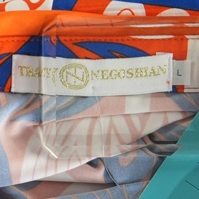 Tracy Negoshian Dress Women Size Large Lana Orange Blue Geometric Floral Shift - Image 5
