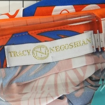 Tracy Negoshian Dress Women Size Large Lana Orange Blue Geometric Floral Shift - Image 6