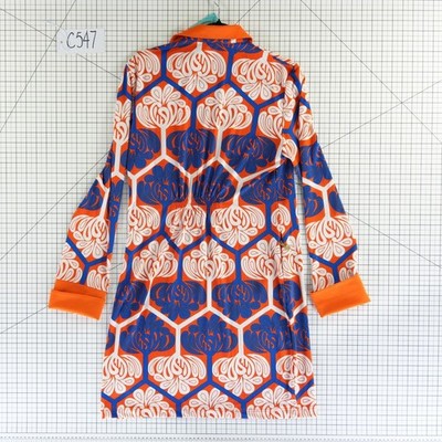 Tracy Negoshian Dress Women Size Large Lana Orange Blue Geometric Floral Shift - Image 8