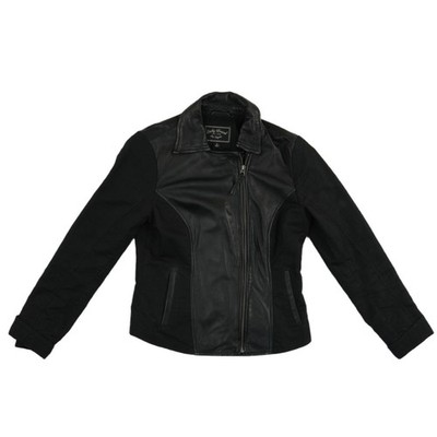 Lucky Brand Jacket Women's Size Small Black Lamb Leather Mixed Media Moto Coat - Image 2