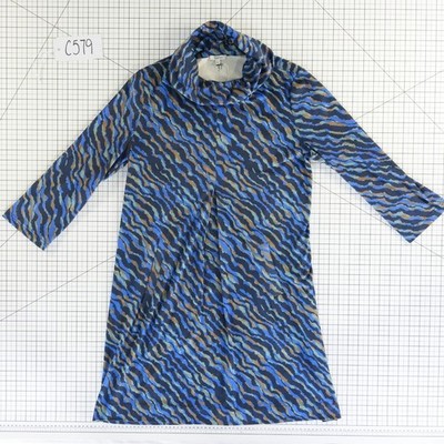 Tyler Boe Dress Women's Size Medium Blue Abstract Cowl Neck Shift Faux Suede - Image 7