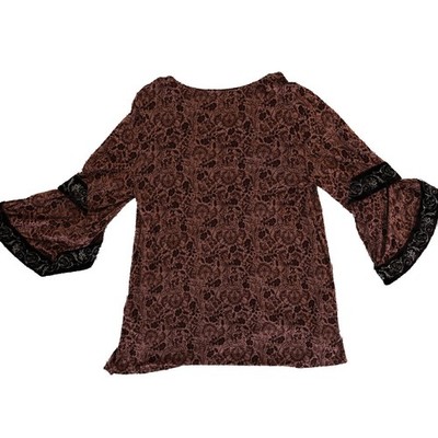 Soft Surroundings Blouse Women's Size Medium Floral Burnout Velvet Bell Sleeve - Image 3