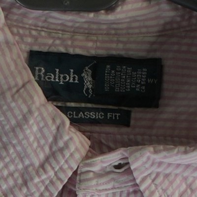 Polo Ralph Lauren Seersucker Shirt Men's Size Large Pink White Stripe Top - Image 5
