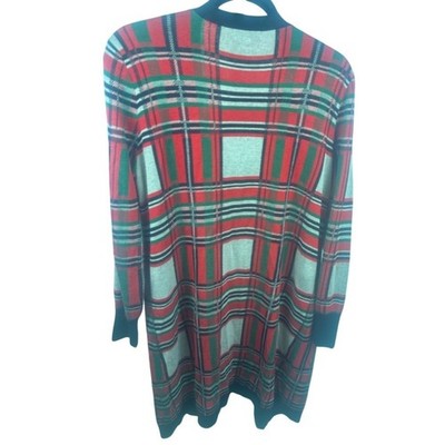 Joseph A. Plaid Open Front Long Cardigan Sweater Women's Size Large - Image 2
