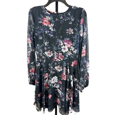 New Yumi Kim Carousel Dress Black Floral Long Sleeve Mini Dress Size Medium $228