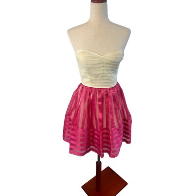 Betsey Johnson Strapless Party Dress Pink Stripe Mini Dress Size 4 Vintage