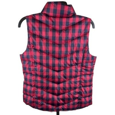 New Lands' End Puffer Vest 600 Down Fill Red Buffalo Plaid Women's Size Small - Image 2