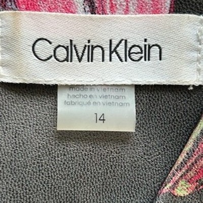 Calvin Klein Women's Floral "Painted" Faux Leather Sheath Party Dress Size 14 - Image 3