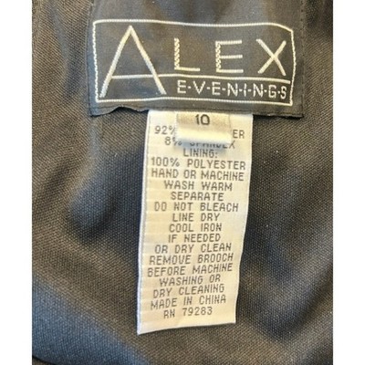 Alex Evenings Ruched Black Midi Dress V-Neck Rhinestone Brooch Party Size 10 - Image 4