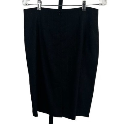 Suzelle Black Silver Thread Pinstripe Wool Pencil Skirt Career Cocktail Size 8 - Image 2