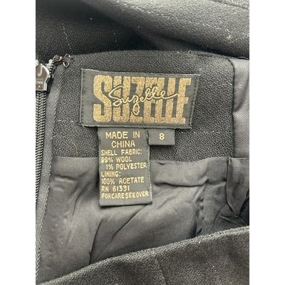 Suzelle Black Silver Thread Pinstripe Wool Pencil Skirt Career Cocktail Size 8 - Image 3