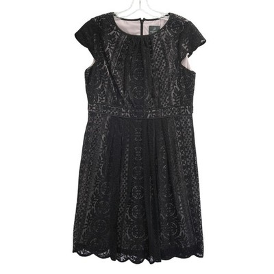 Adrianna Papell Dress Women's Size 12P Petite Black Lace Fit Flare Cocktail - Image 2