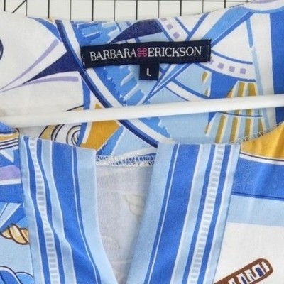 Barbara Erickson Dress Women's Size Large Blue White Nautical Print Tunic - Image 5