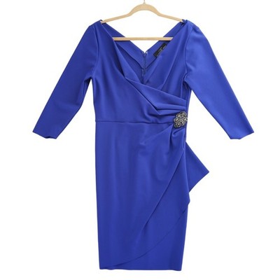 Alex Evenings Dress Women's Size 10 Royal Blue Crystal Accents Scuba Cocktail - Image 2