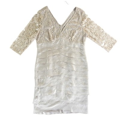 Adrianna Papell Cocktail Dress Women's Size 16 Champagne Lace Tiered Wedding MOB - Image 2