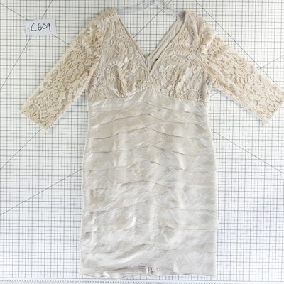 Adrianna Papell Cocktail Dress Women's Size 16 Champagne Lace Tiered Wedding MOB - Image 7