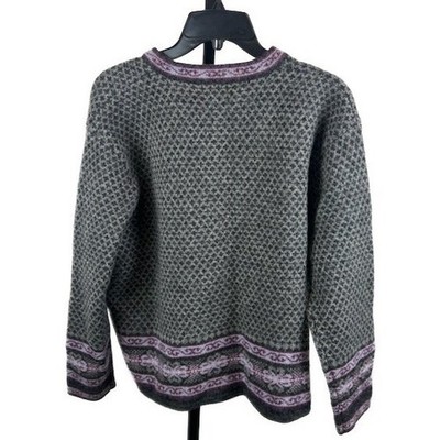 Skyr Petite Fair Isle Cardigan Gray Purple 100% Wool Ski Sweater Size PM Medium - Image 2