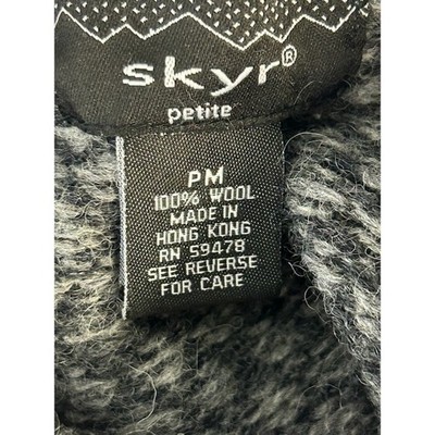 Skyr Petite Fair Isle Cardigan Gray Purple 100% Wool Ski Sweater Size PM Medium - Image 3