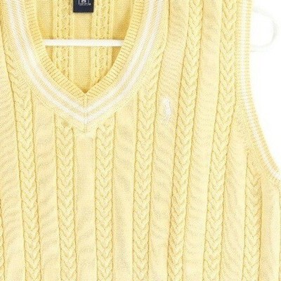 IZOD Sweater Vest Women's Size Medium Yellow Cable Knit Cotton Golf Collegiate - Image 4