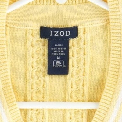 IZOD Sweater Vest Women's Size Medium Yellow Cable Knit Cotton Golf Collegiate - Image 5