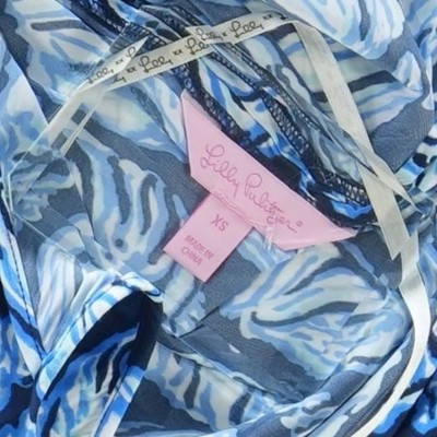 Lilly Pulitzer Jumpsuit Women's Size XS Blue White Abstract Print Wide Leg - Image 4