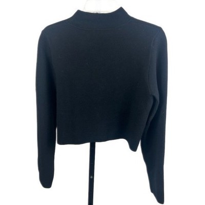 New Anthropologie Black Mock Neck Ruched Cropped Sweater Top Size Medium - Image 3