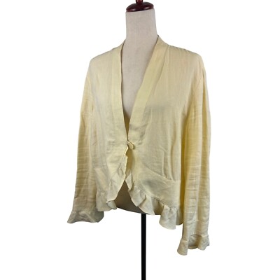 J. Jill 100% Linen Cardigan Jacket Ruffle Lightweight Yellow Size Large
