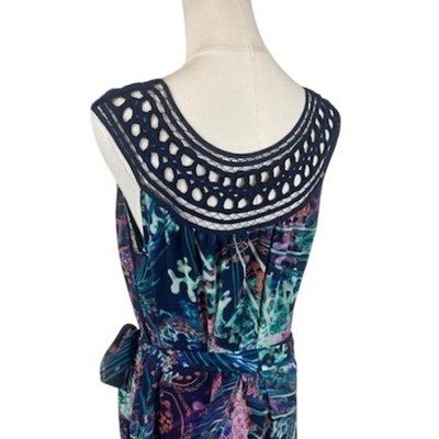 New Soma Chiffon Overlay Dress Sensational Navy Sleeveless Belted Size Medium - Image 3